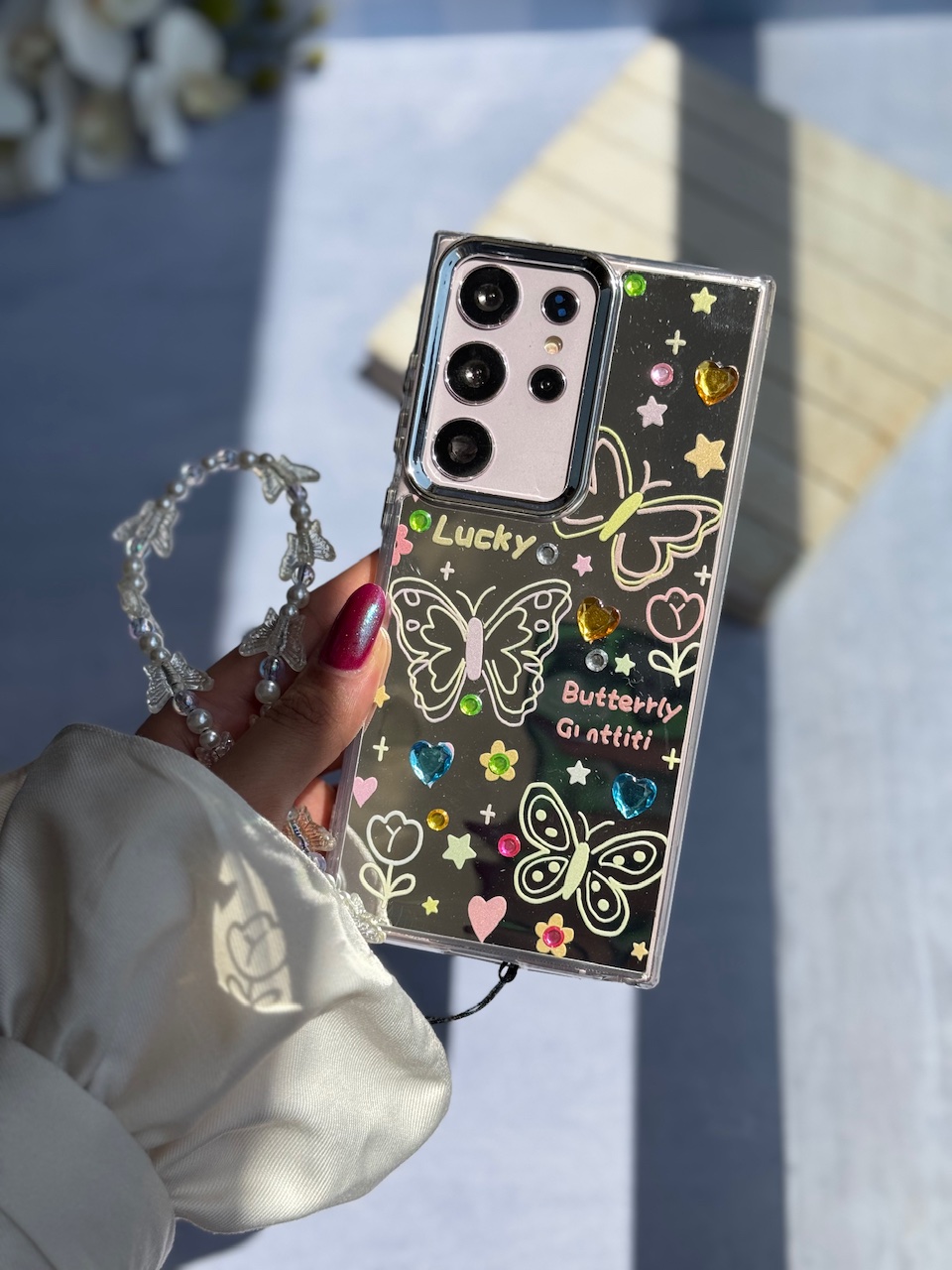 قاب نقاشی پروانه آینه ای با آویز سامسونگ و شیائومی (کدC2056)