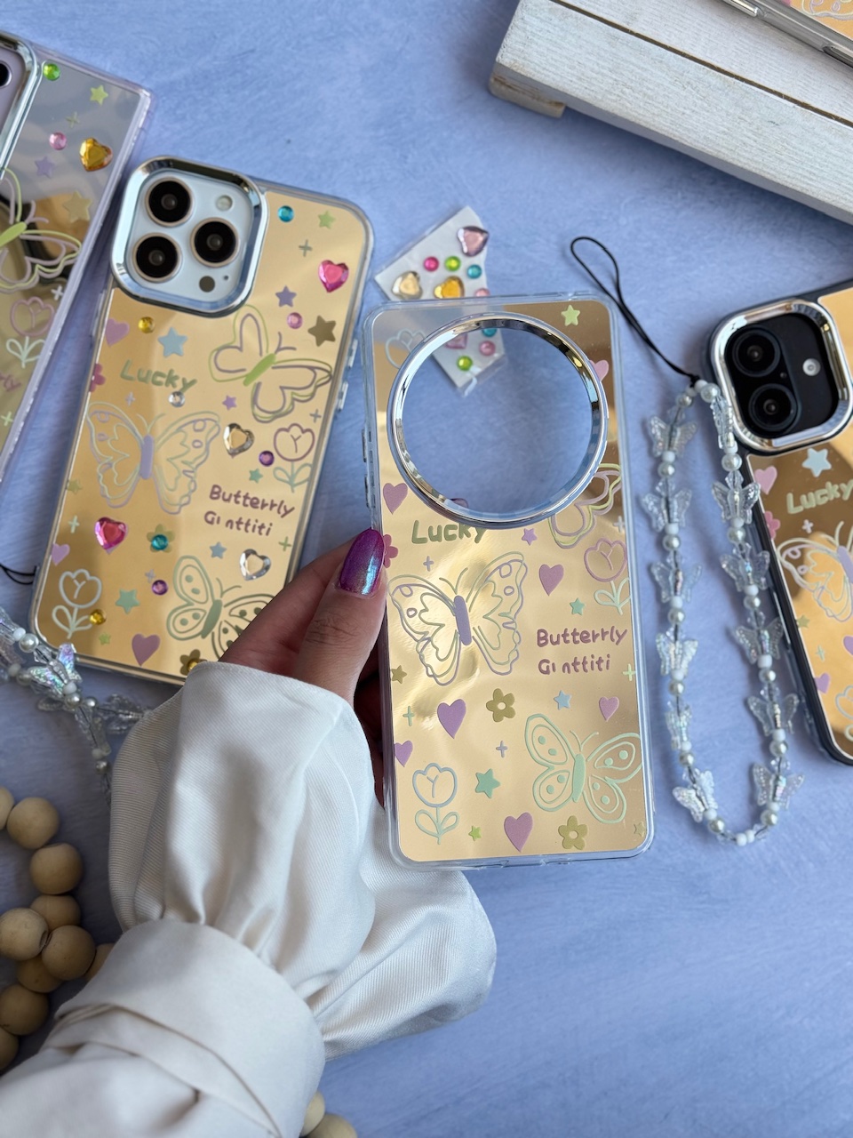 قاب نقاشی پروانه آینه ای با آویز سامسونگ و شیائومی (کدC2056)