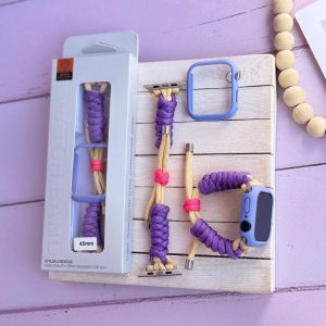 بند اپل واچ بافت بنفش کنفی با گارد سیلیکونی (کدw5060)