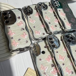 قاب کرومی پروانه و قلب صورتی آیفون و اندرویدی (کدC1825)