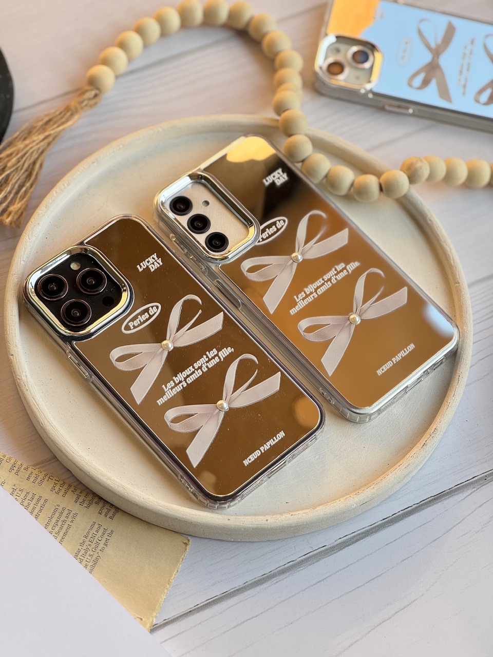 قاب Papillon آینه ای مروارید سفید (کدC1859)