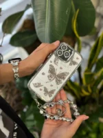 قاب پروانه آینه ای با آویز و محافظ لنز نگین دار (کدC1786)