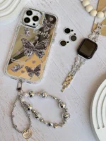 قاب پروانه آینه ای با آویز و محافظ لنز نگین دار (کدC1786) - تصویر 4