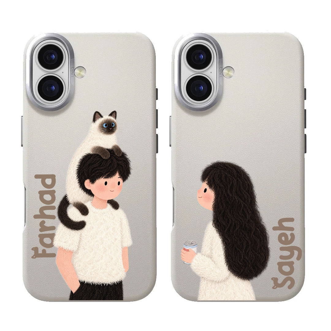 d602e0 قاب موبایل سفارشی چرمی | cat couple (کد 0623) - Image 1